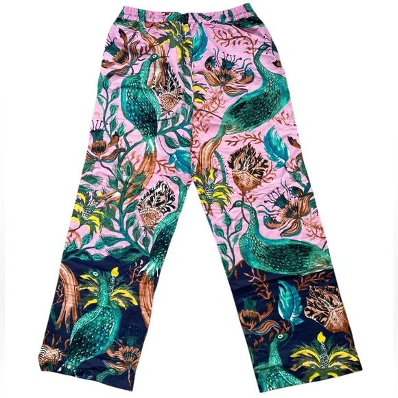 Raphael Balme for Anthropologie Peacock Flannel Sleep Pink Pants Size S - Picture 3 of 12